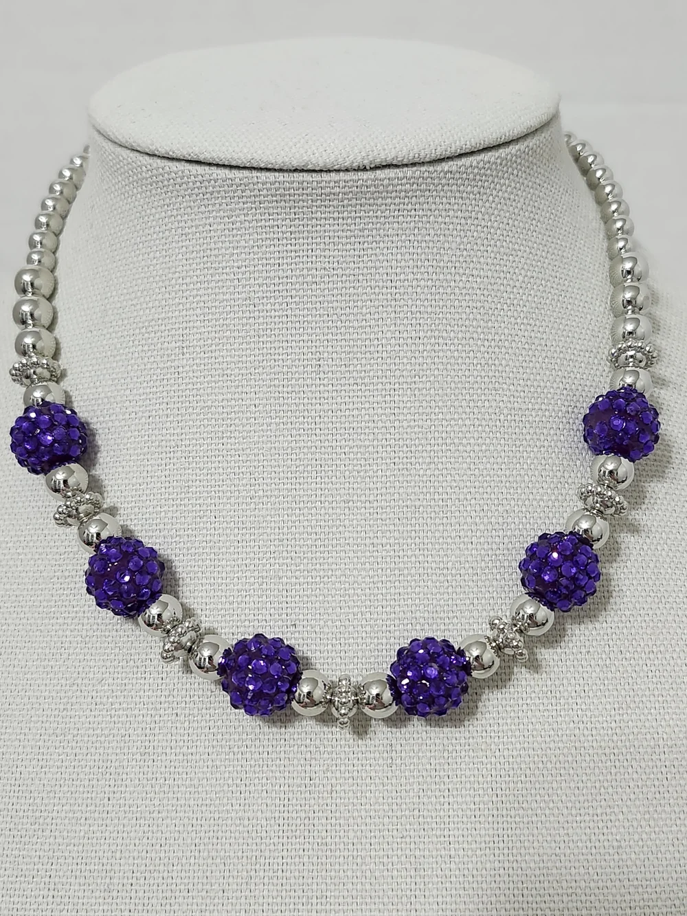 Purple Studded Ball Bead Necklace & Earring Set Statement Casual Handmade New